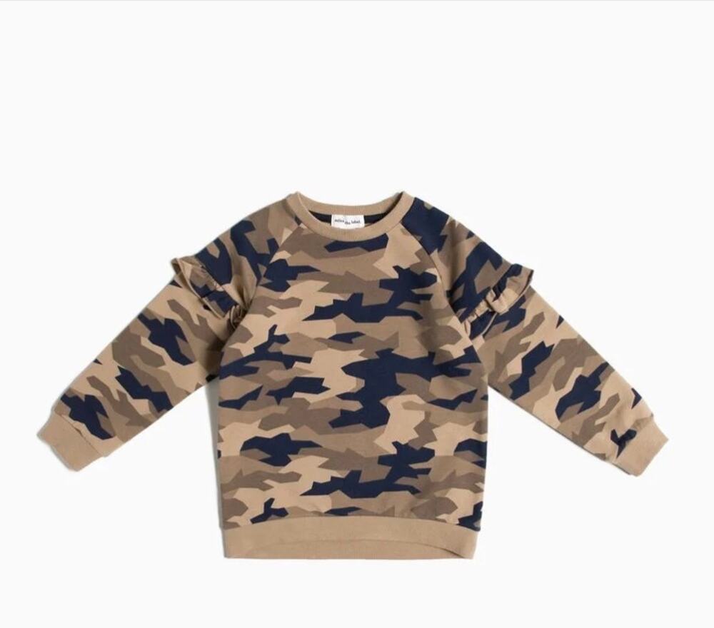 MILES THE LABEL | CAMO PRINT RUFFLE TOP | BABY GIRL 12 MONTHS | NWT